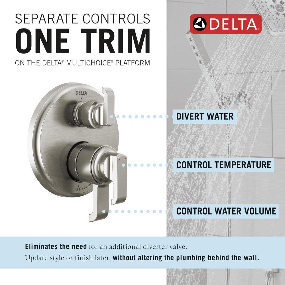 Delta Faucet Lumicoat Stainless Three Handle Pressure Balancing Valve Trim 