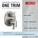 Delta Faucet Lumicoat Stainless Three Handle Pressure Balancing Valve Trim 