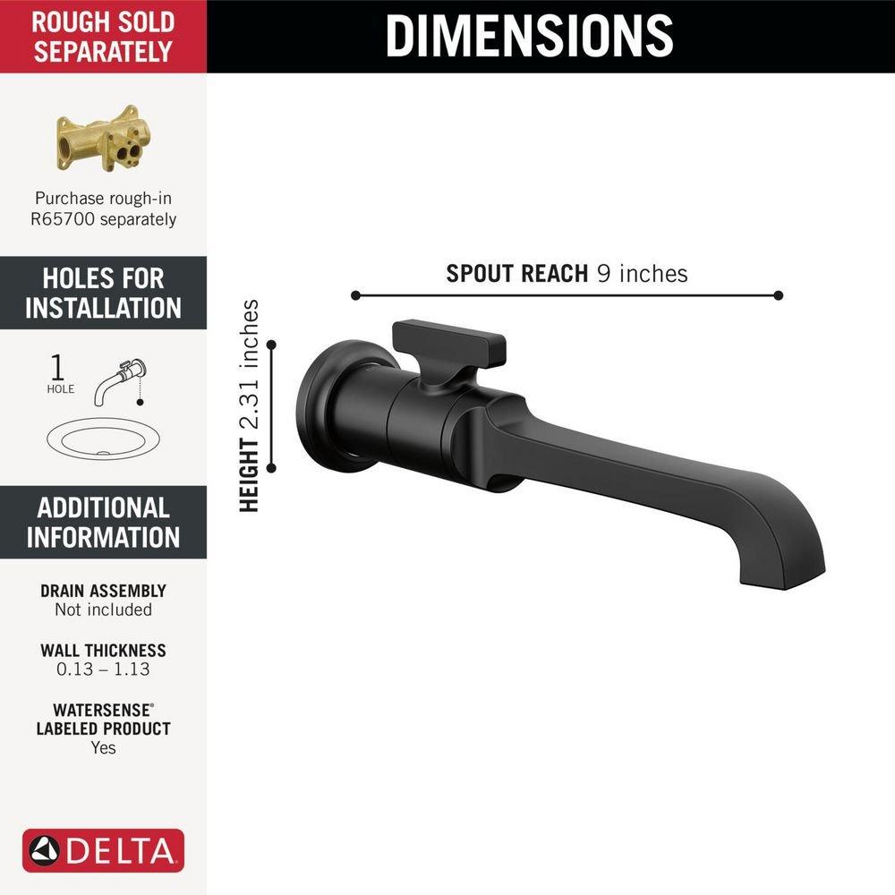 Delta Faucet Matte Black Single Handle Wall Mount Bathroom Sink Faucet 