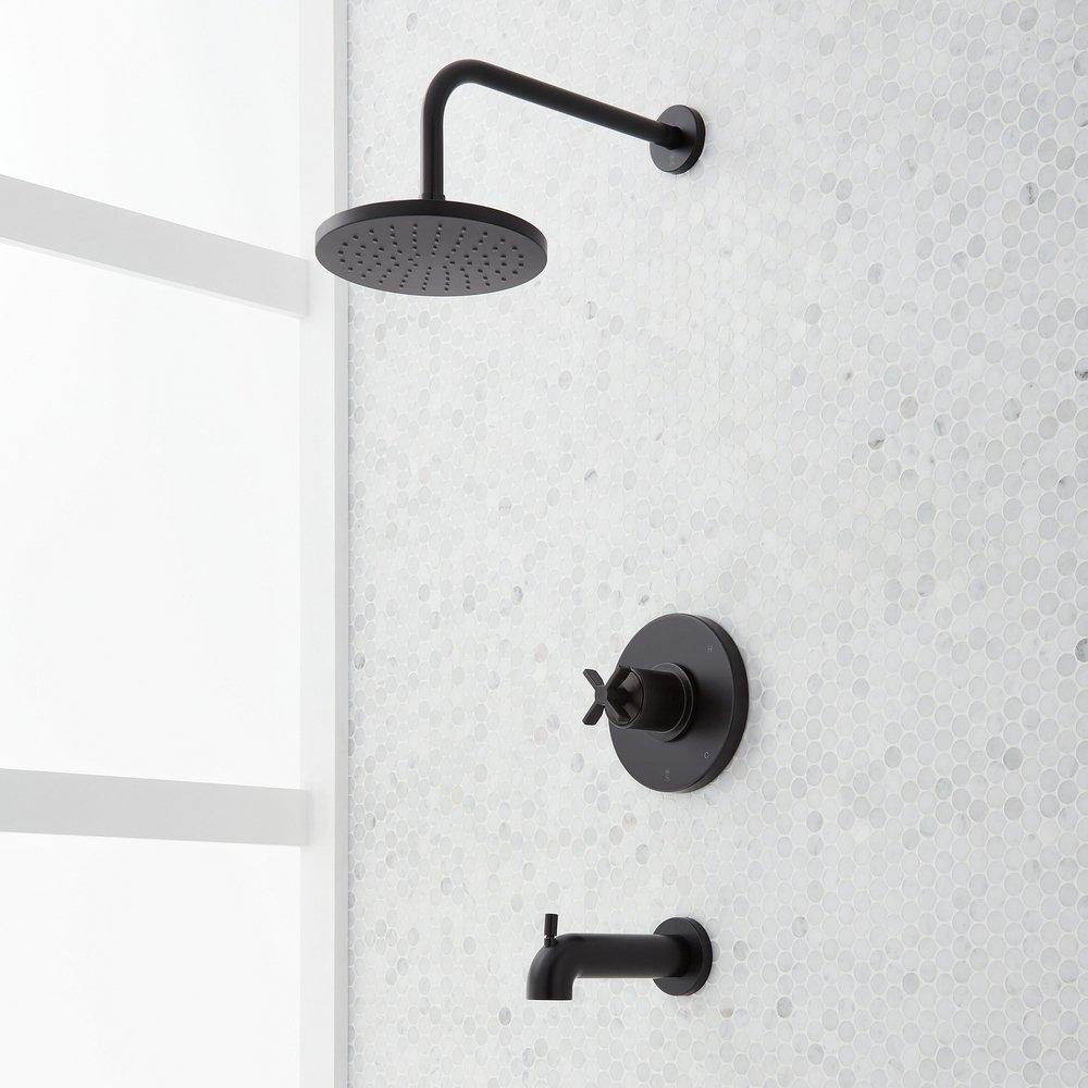 PRESSURE BALANCE TUB AND SHOWER SYSTEM MATTE BLACK 