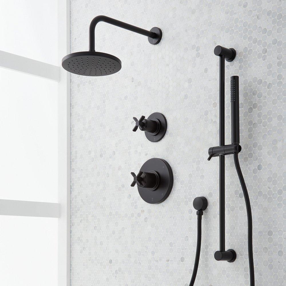 PRESSURE BALANCE SHOWER SYSTEM WITH SLIDE BAR AND HAND SHOWER MATTE BLACK 