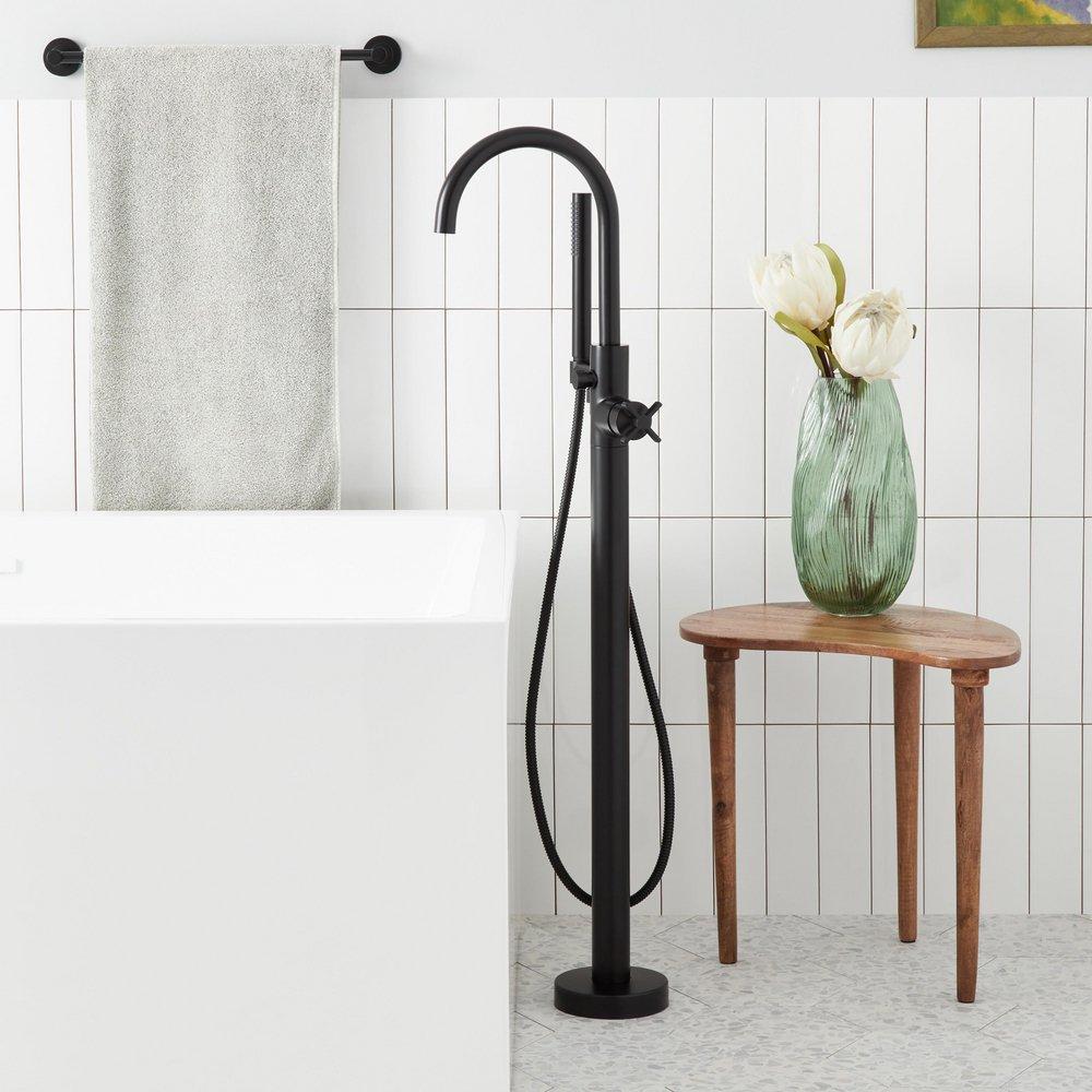 FREESTANDING TUB FAUCET WITH HAND SHOWER AND ROUGH-IN VALVE MATTE BLACK 