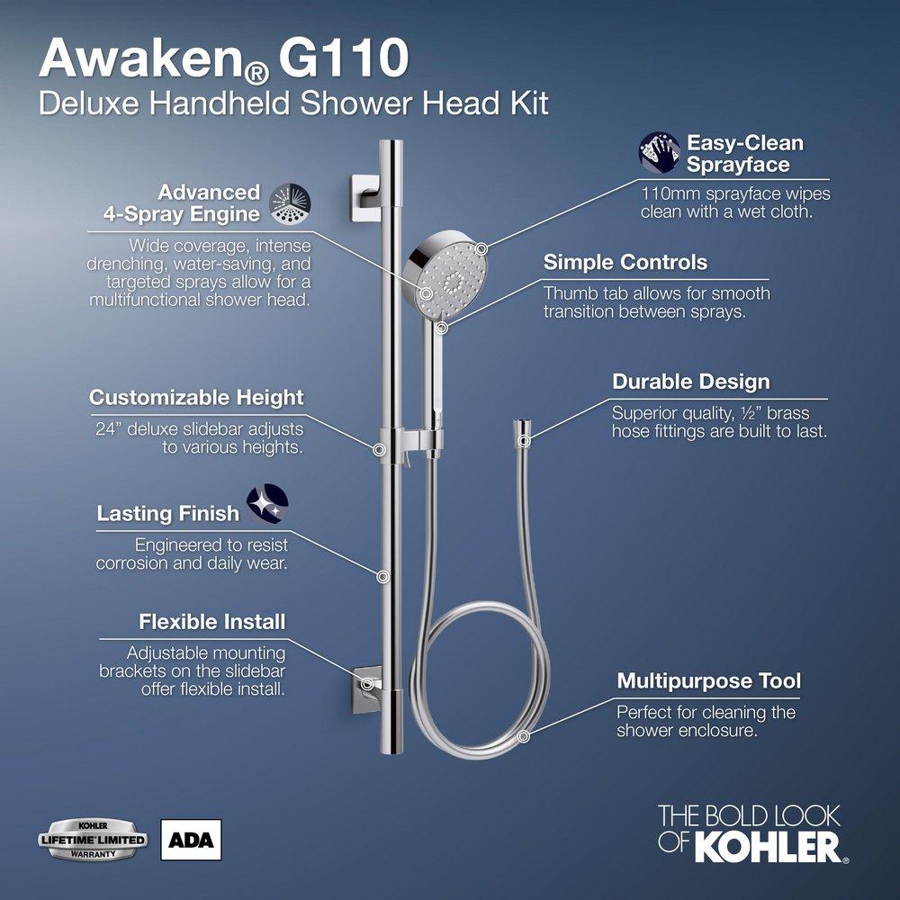 AWAKEN G110 24 IN. DELUXE FOUR-FUNCTION HANDSHOWER KIT - 2.5 GPM POLISHED CHROME 
