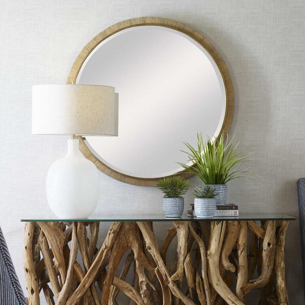 Uttermost Antique Gold Leaf 39-1/4 in. Beveled Edge Round Framed Mirror in Antique Gold Leaf 