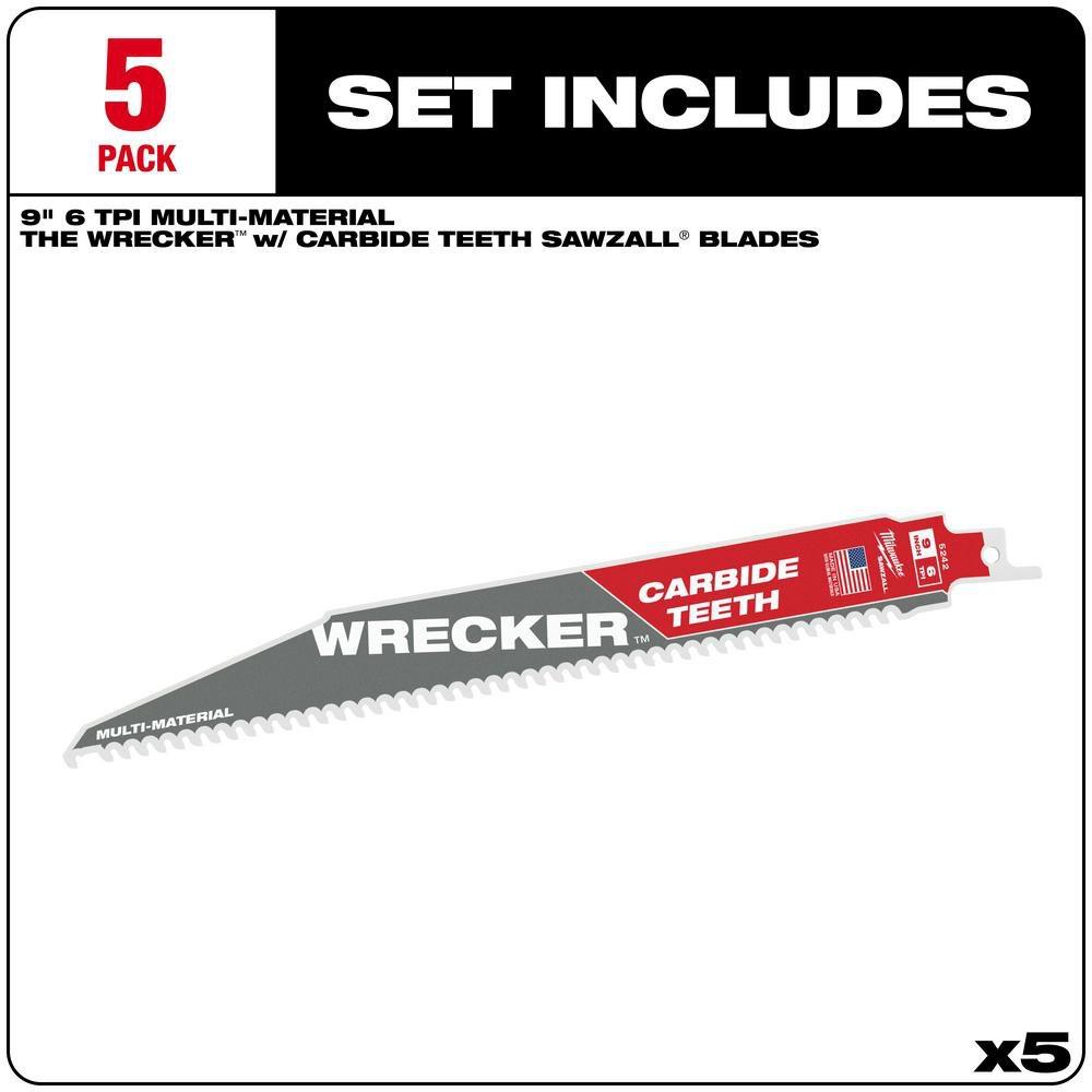 12 6 TPI THE WRECKER WITH CARBIDE TEETH SAWZALL BLADE 5PK 