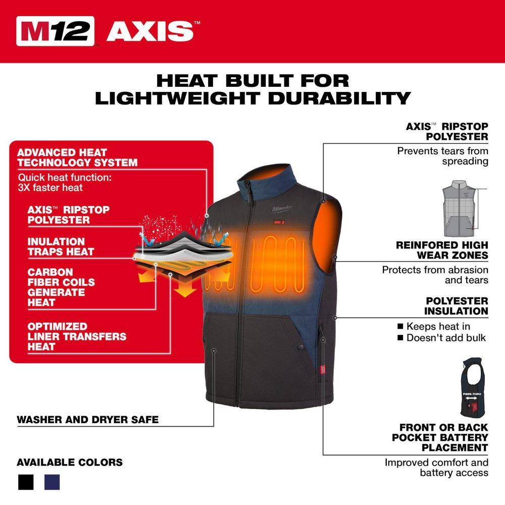 Milwaukee&reg; Black 12V 4 Piece Lithium-ion Polyester Heated Vest in Black 