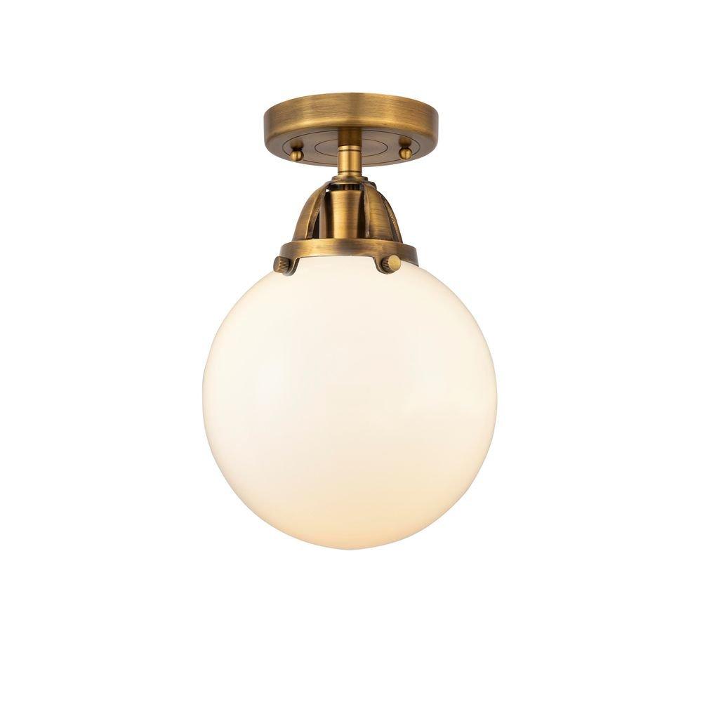 8" Semi-Flush Mount Ceiling Light in Brushed Brass with Matte White Glass Shade 