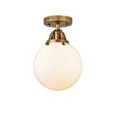 8" Semi-Flush Mount Ceiling Light in Brushed Brass with Matte White Glass Shade 
