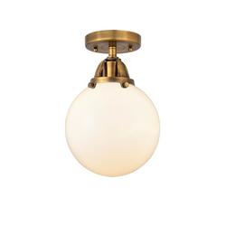8" Semi-Flush Mount Ceiling Light in Brushed Brass with Matte White Glass Shade