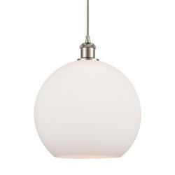 60W 1-Light 12in. Wide Pendant in Brushed Satin Nickel and Matte White