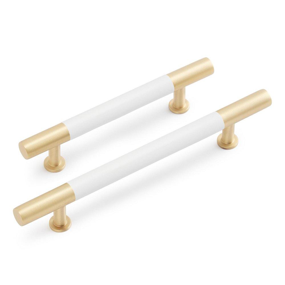5-1/16 SIMBURY ENAMEL & BRASS CABINET PULL - MATTE WHITE/SATIN BRASS 