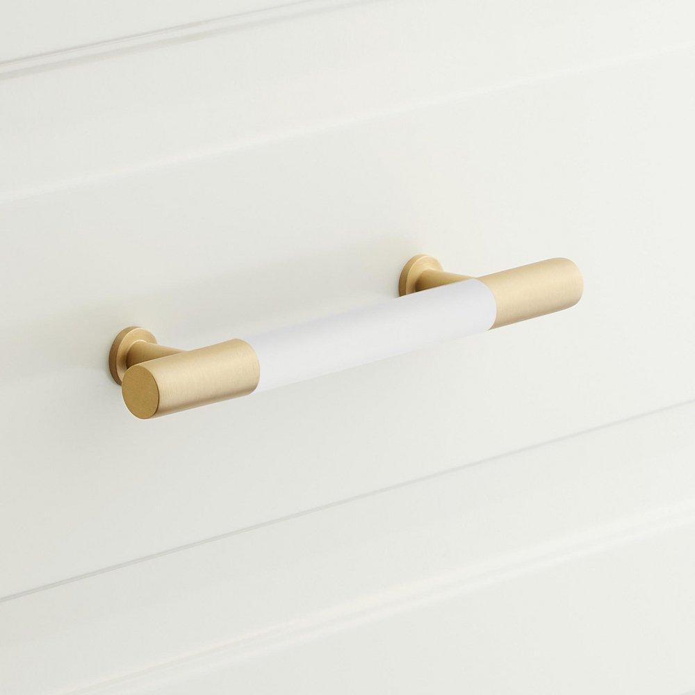 5-1/16 SIMBURY ENAMEL & BRASS CABINET PULL - MATTE WHITE/SATIN BRASS 