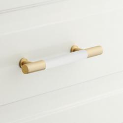 5-1/16 in. Center-to-Center Cabinet Pull in Matte White/Satin Brass