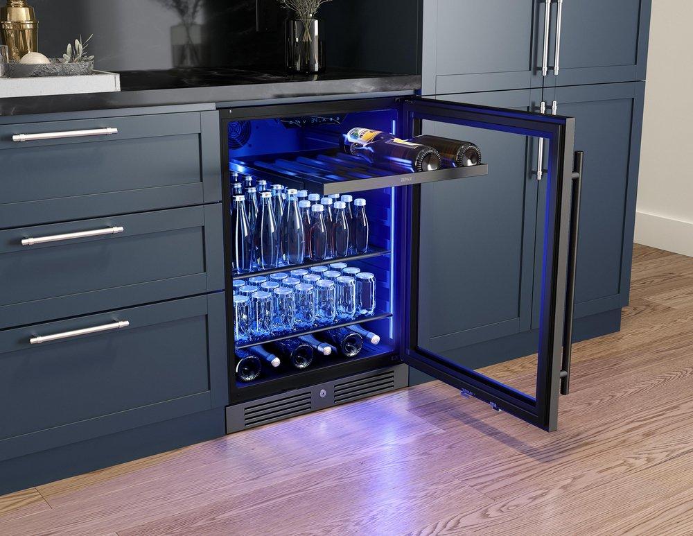 24 in. Single Zone Under Counter Beverage Cooler in Black Stainless Steel with Reversible Door 