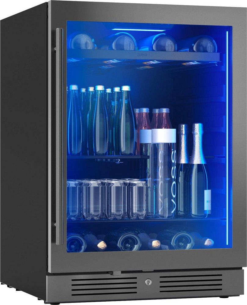 24 in. Single Zone Under Counter Beverage Cooler in Black Stainless Steel with Reversible Door 