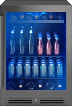 24 in. Single Zone Under Counter Beverage Cooler in Black Stainless Steel with Reversible Door