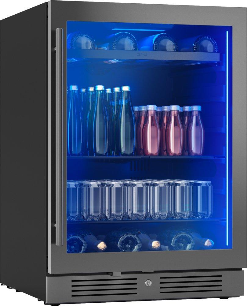 24 in. Single Zone Under Counter Beverage Cooler in Black Stainless Steel with Reversible Door 
