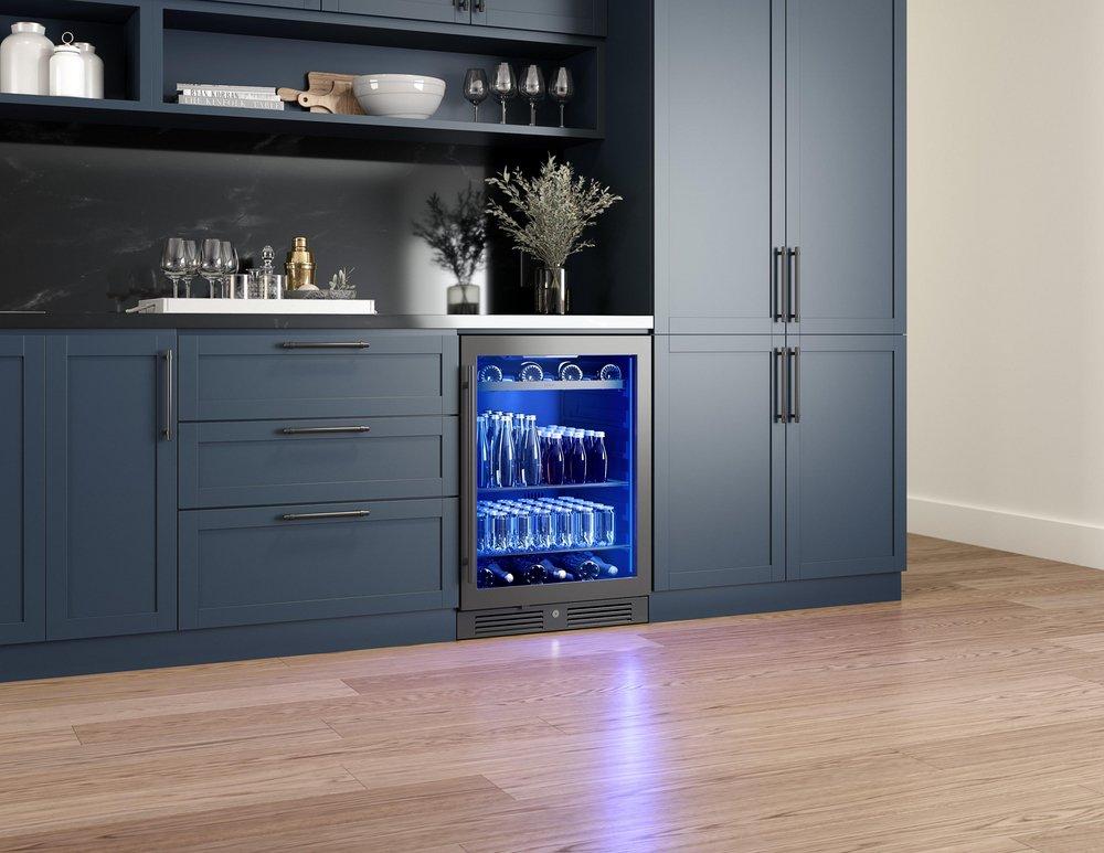 24 in. Single Zone Under Counter Beverage Cooler in Black Stainless Steel with Reversible Door 