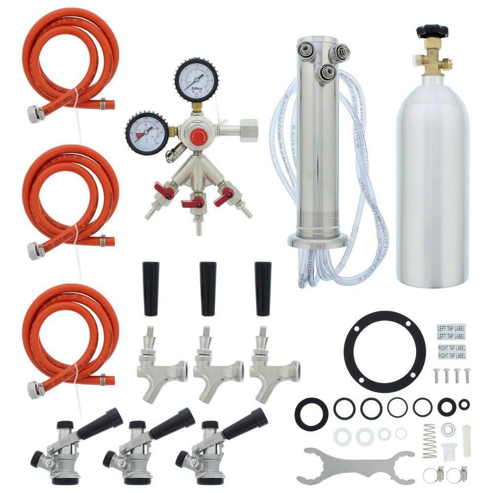 Kegerator Triple Tap Kit with CO2 in Stainless Steel 
