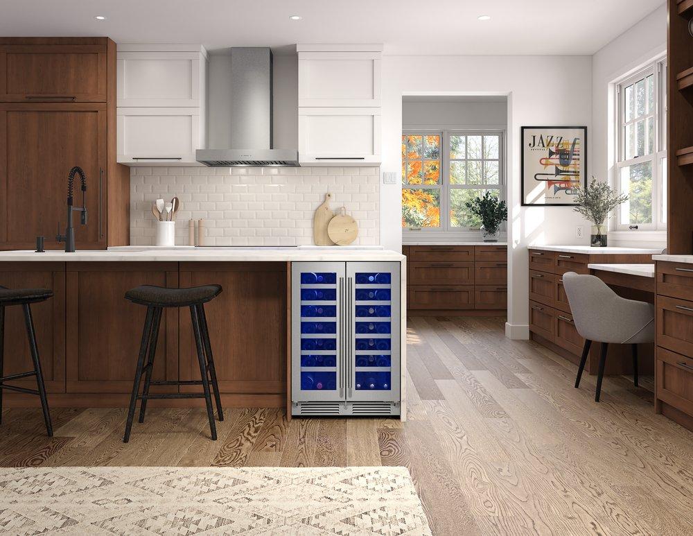 24 in. Dual Zone Under Counter Wine Cooler with French Doors in Stainless Steel 