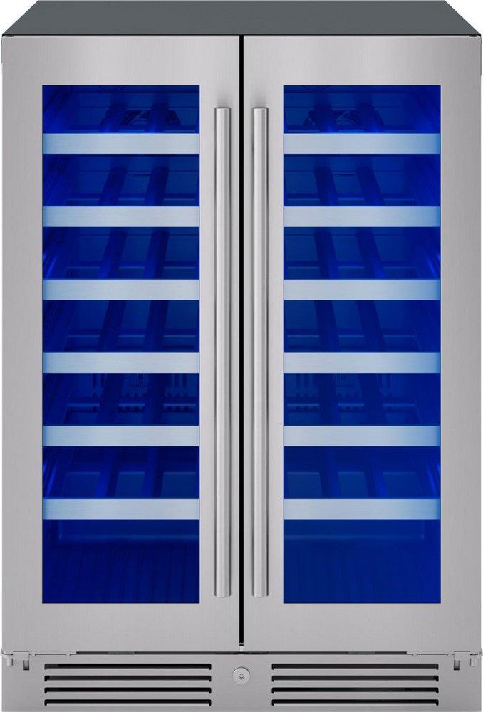 24 in. Dual Zone Under Counter Wine Cooler with French Doors in Stainless Steel 