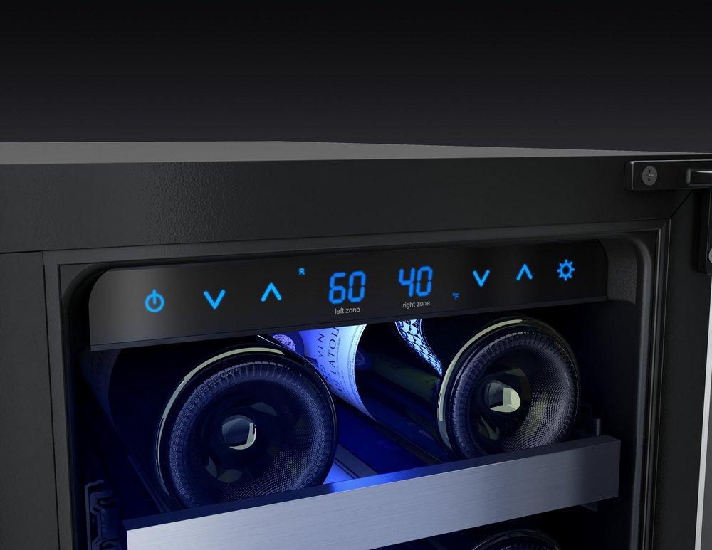 24 in. Dual Zone Under Counter Wine Cooler with French Doors in Stainless Steel 