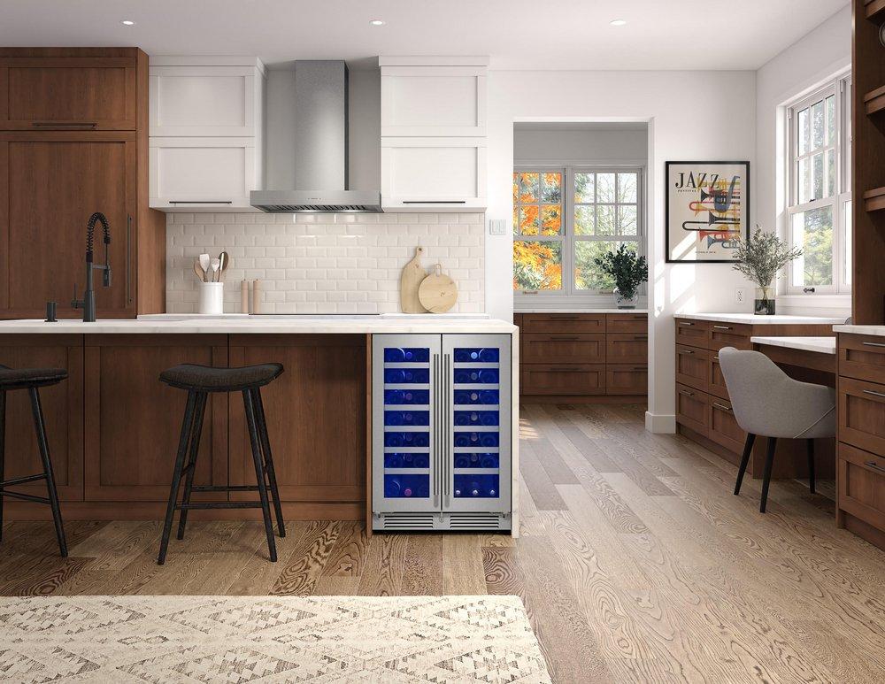 24 in. Dual Zone Under Counter Wine Cooler with French Doors in Stainless Steel 
