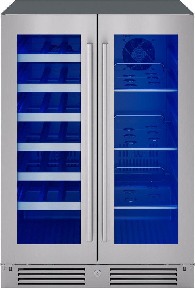 24 in. Single Zone Under Counter Wine Cooler in Stainless Steel with French Doors 
