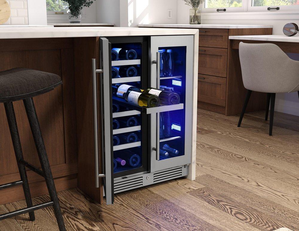 24 in. Single Zone Under Counter Wine Cooler in Stainless Steel with French Doors 