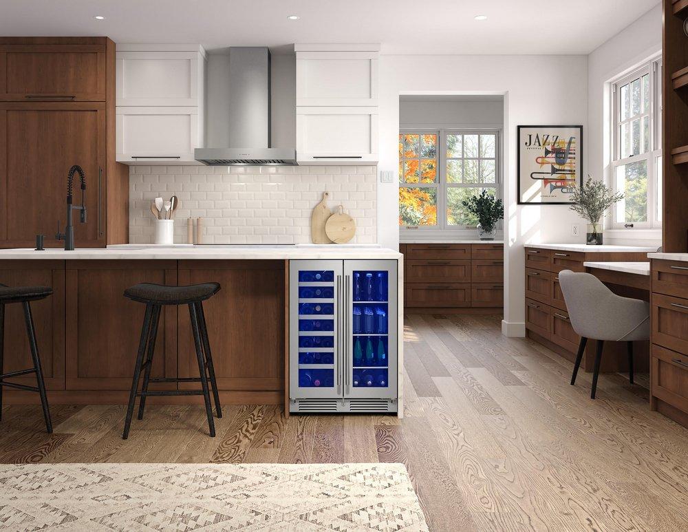 24 in. Single Zone Under Counter Wine Cooler in Stainless Steel with French Doors 