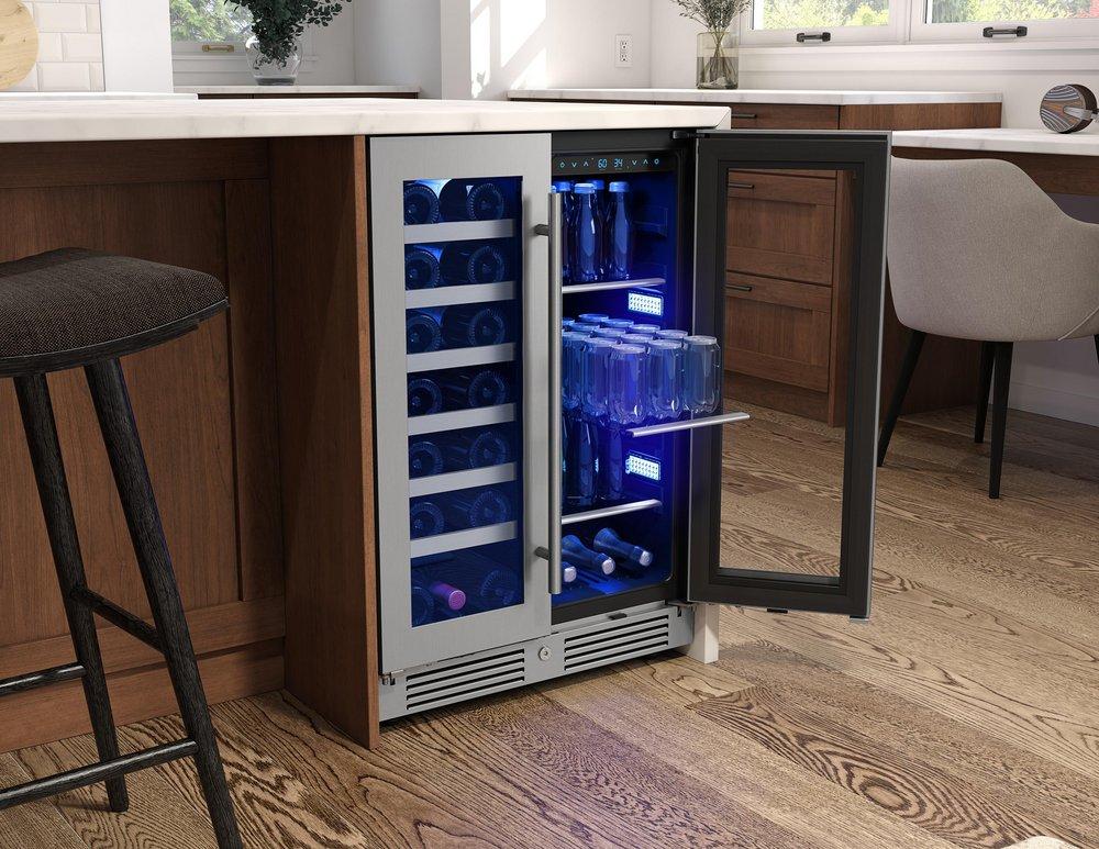 24 in. Single Zone Under Counter Wine Cooler in Stainless Steel with French Doors 