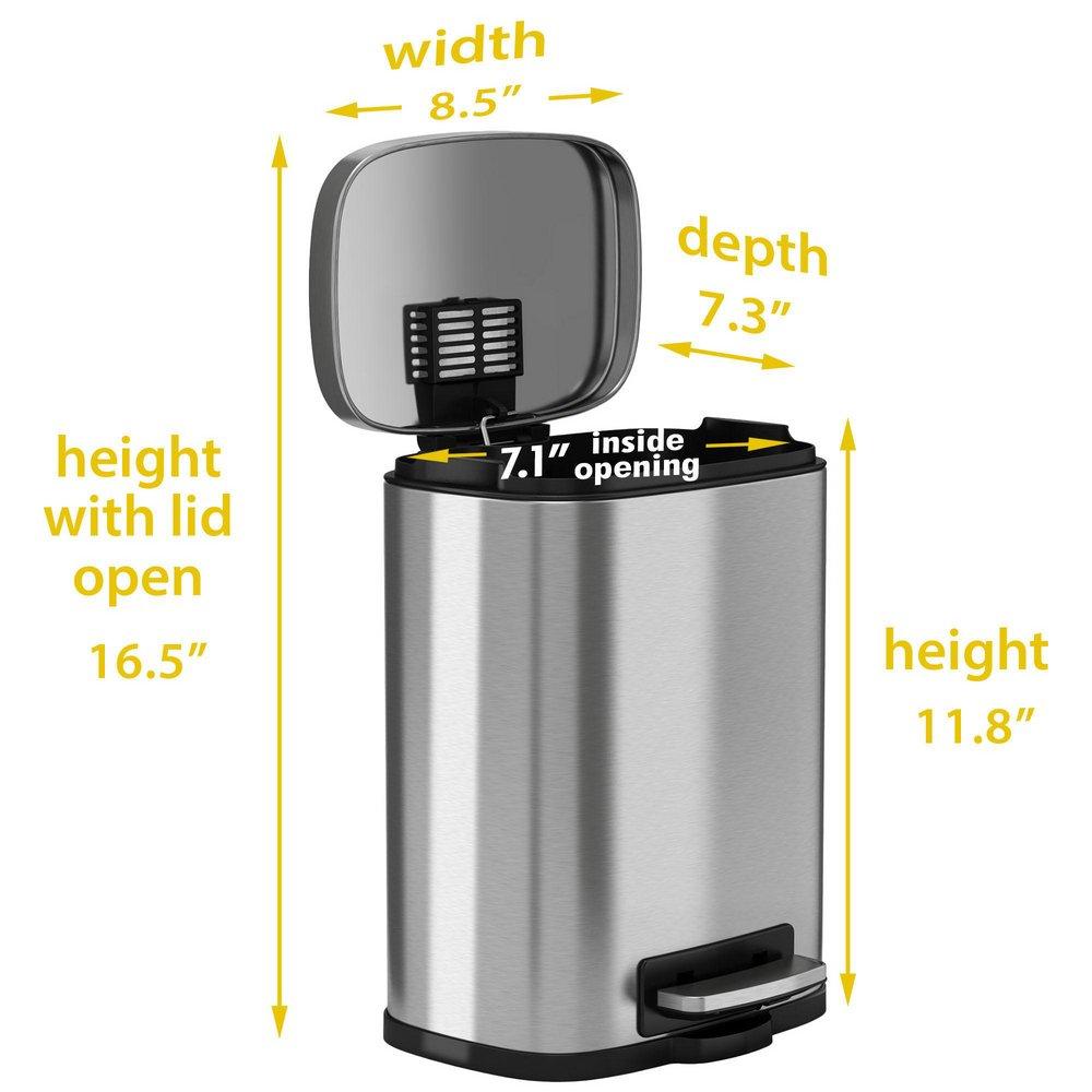 1.32 Gallon Fire Rated Stainless Steel Soft Step Trash Can with Odor Filter and Removable Inner Bucket 