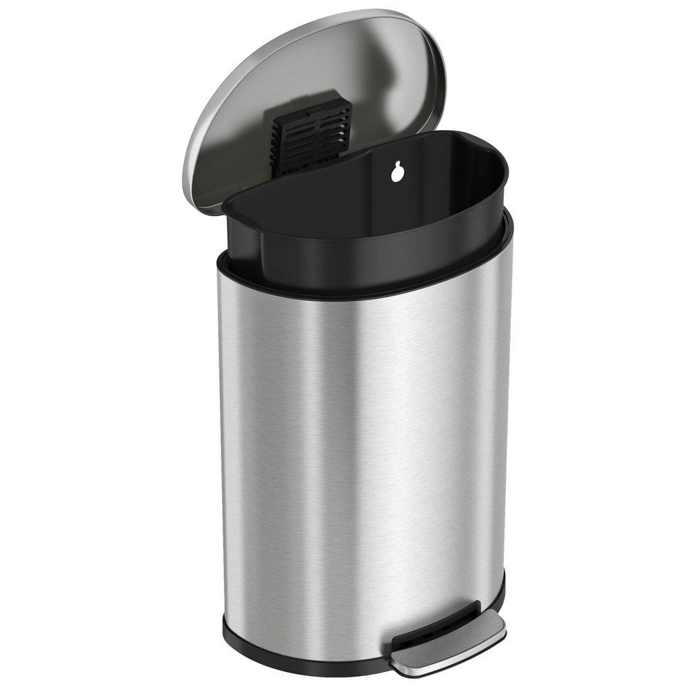 13.2 gal Stainless Steel Semi-Round Soft Step Trash Can w/ Odor Filter & Removable Inner Bucket 