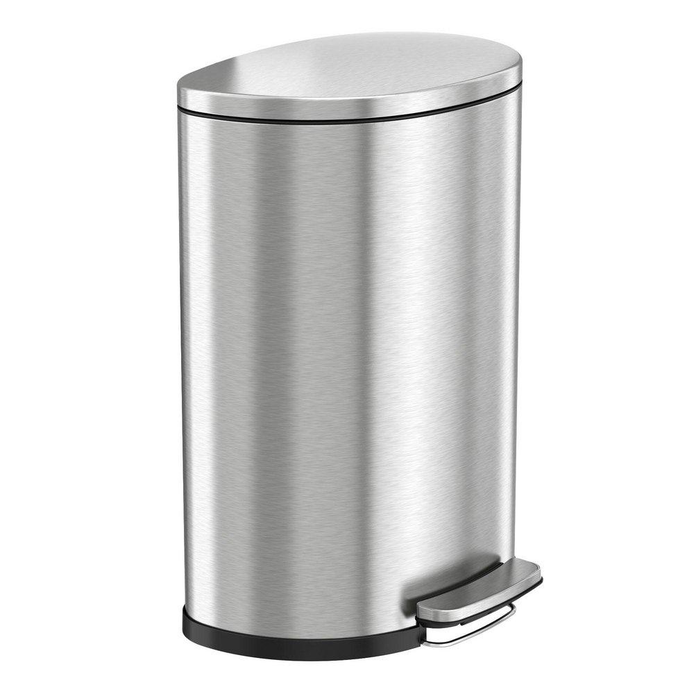 13.2 gal Stainless Steel Semi-Round Soft Step Trash Can w/ Odor Filter & Removable Inner Bucket 
