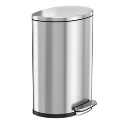 13.2 gal Stainless Steel Semi-Round Soft Step Trash Can w/ Odor Filter & Removable Inner Bucket