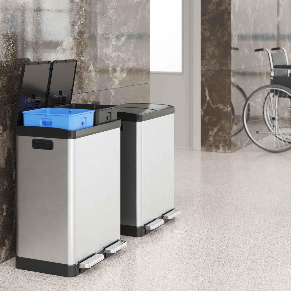 16 gal Stainless Steel Combination Step Recycle Bin & Trash Can w/ Odor Filters & Removable Inner Buckets 