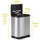 16 gal Stainless Steel Combination Step Recycle Bin & Trash Can w/ Odor Filters & Removable Inner Buckets 