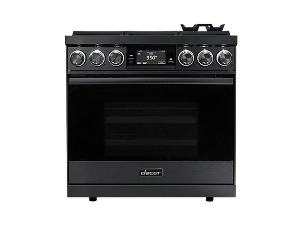 Dacor Graphite Stainless Steel 35-7/8 x 27-1/2 x 36-1/8 in. 22000 BTU 4.8 cu. ft. 6-Burner Dual Fuel Sealed Freestanding Range 