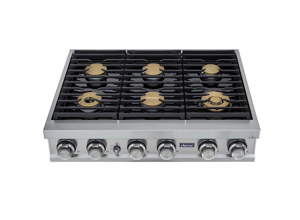 36 GAS RANGETOP 6 BURNERS SILVER NG/LP 