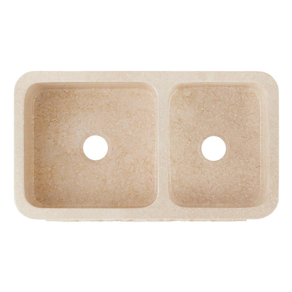 36 in. Farmhouse Ivy Marble Double Bowl Kitchen Sink in Egyptian Cream 
