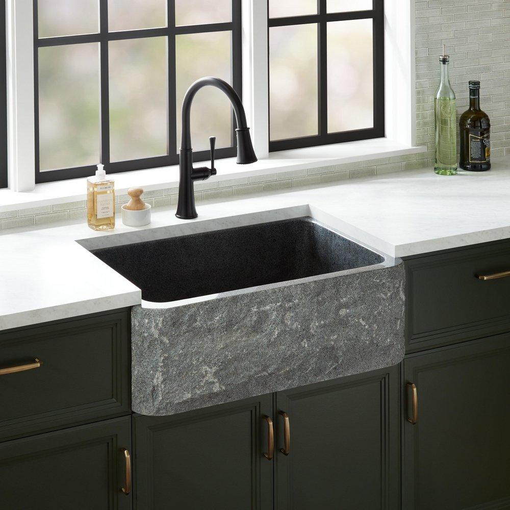 30 FINBROOK CHISELED GRANITE FARMHOUSE SINK - BLUE GRAY 