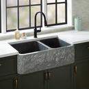 36 FINBROOK CHISELED 60/40 OFFSET DOUBLE BOWL GRANITE FARMHOUSE SINK - BLUE GRAY 