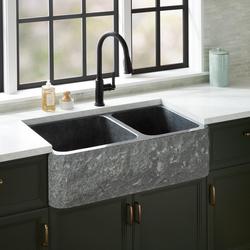 36 in. Farmhouse Granite Double Bowl Kitchen Sink in Blue Grey