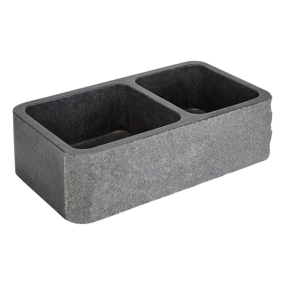 Signature Hardware Blue Grey 36 in. Farmhouse Granite Double Bowl Kitchen Sink 