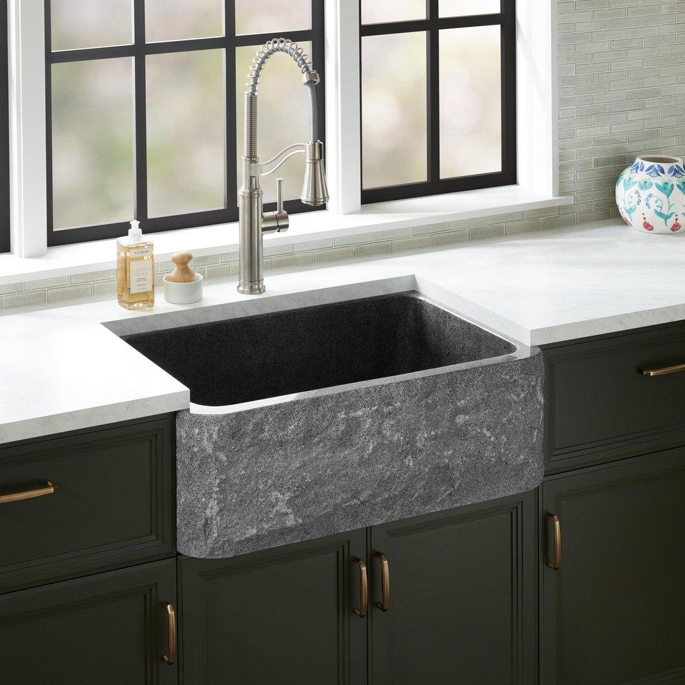 30 FINBROOK CHISELED GRANITE FARMHOUSE SINK - BLACK 