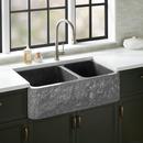36 FINBROOK CHISELED 60/40 OFFSET DOUBLE BOWL GRANITE FARMHOUSE SINK - BLACK 