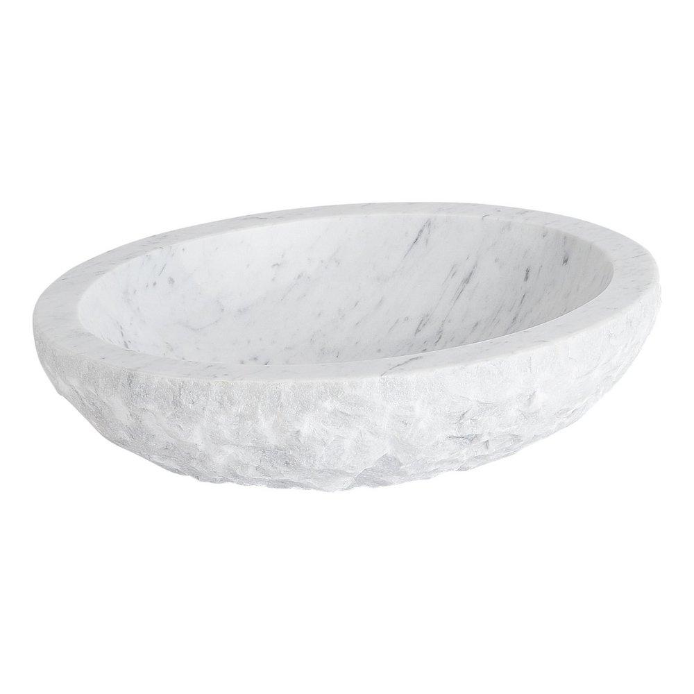 18-1/4 in. Vessel Mount Oval Marble Bathroom Sink in Carrara 