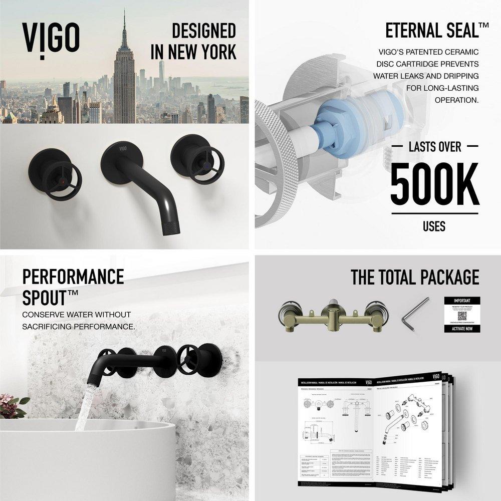 VIGO ANVIL MATTE STONE VESSEL BATHROOM SINK WITH CASS WALL MOUNT BATHROOM FAUCET AND POP-UP DRAIN IN MATTE BLACK 