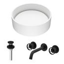 VIGO ANVIL MATTE STONE VESSEL BATHROOM SINK WITH CASS WALL MOUNT BATHROOM FAUCET AND POP-UP DRAIN IN MATTE BLACK 