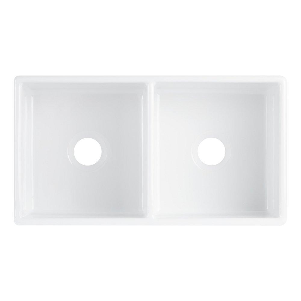 33 in. Double Bowl Fireclay Apron Kitchen Sink in White 